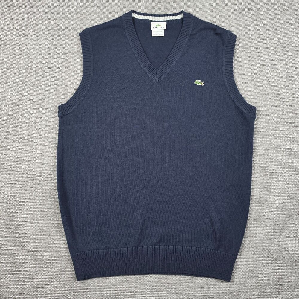 Lacoste V-Neck Sweater Vest Mens 4 US M Navy Blue Cotton Crocodile Logo Preppy